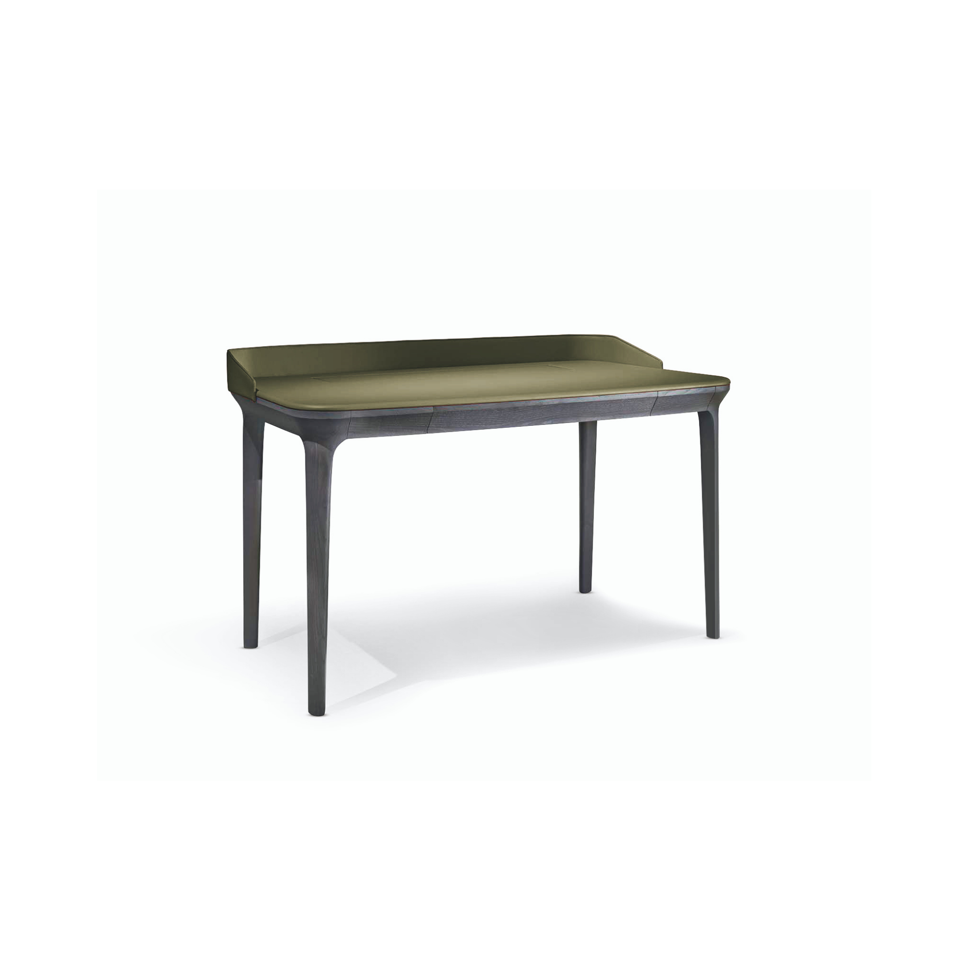 Manda writing desk with small drawer, an everyday object that manifests the beauty of essential design.  Top covered in our leather Serena collection, with flap door predisposed for the passage of cables.  Structure in ashwood painted open pore.